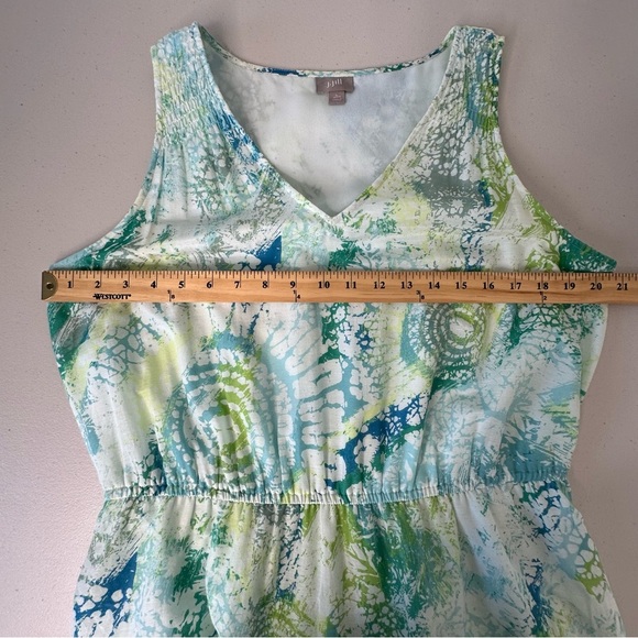 J. Jill V-Neck Midi Dress Sleeveless Green Blue Silk Blend Petite Large - Picture 5 of 10
